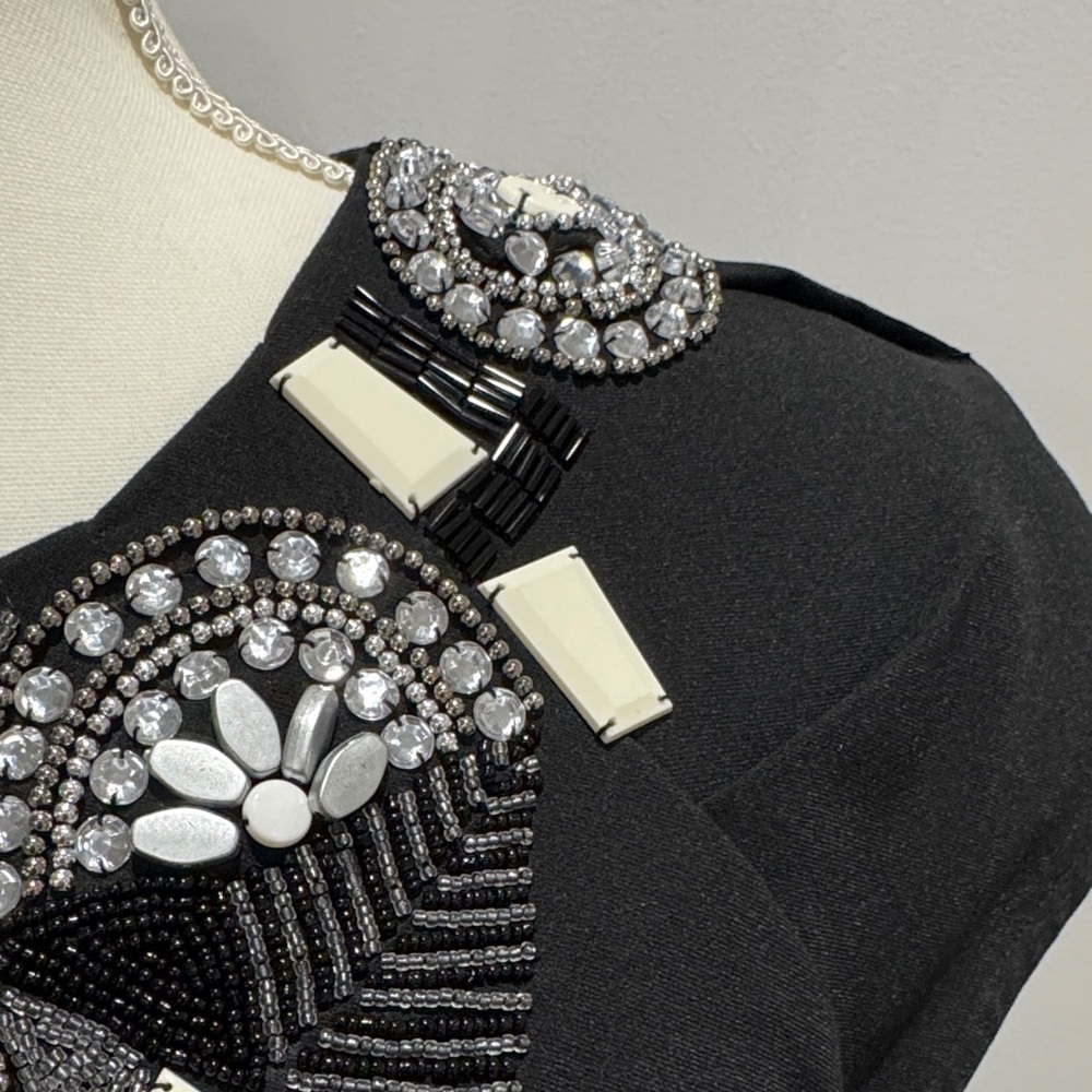 NWOT bebe Black Mini Dress with Crystal Necklace Embellishment Sz M - Picture 4 of 11